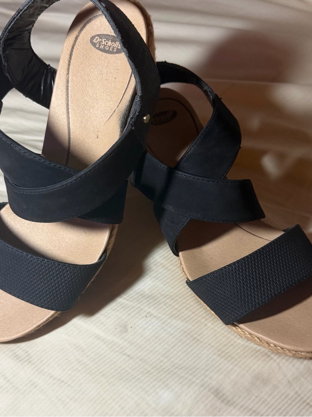 Dr. Scholl's Black Strappy Wedge Sandals with Cushioned Footbed